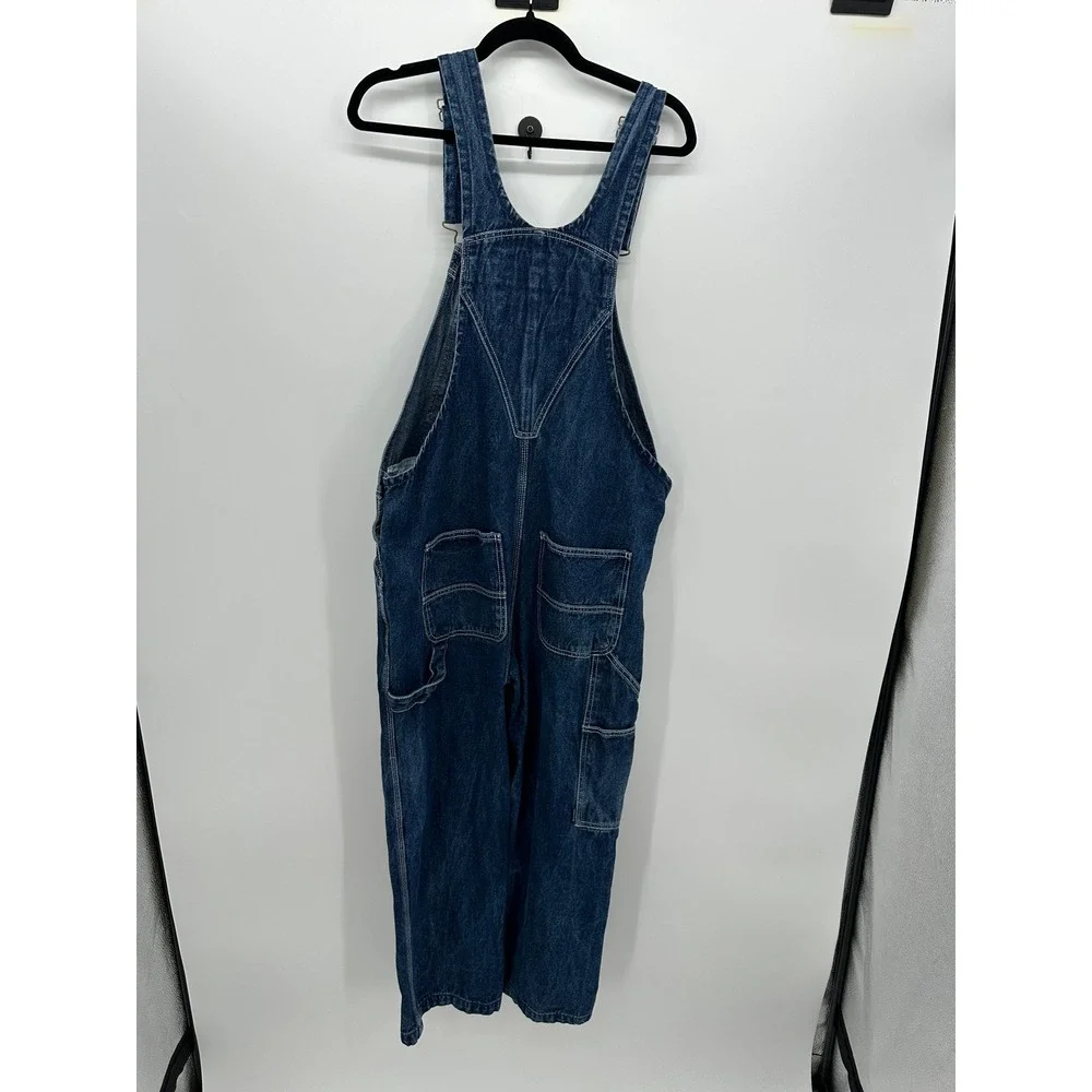 Real Work Mens Blue Denim Relaxed Fit Carpenter Bib Overalls 34W x 29L